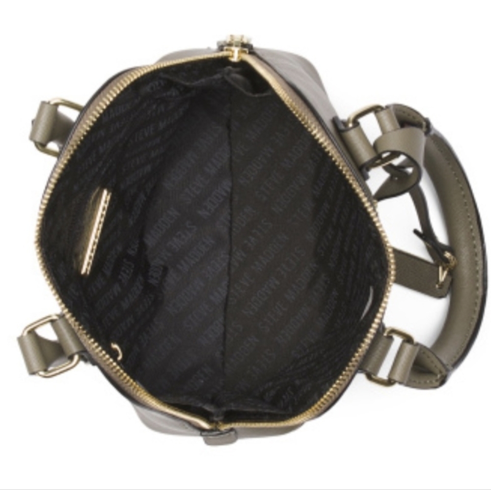 Steve Madden Small Crossbody Faith Saffiano Gray Olive Dome Bag‎ Satchel - Picture 5 of 10